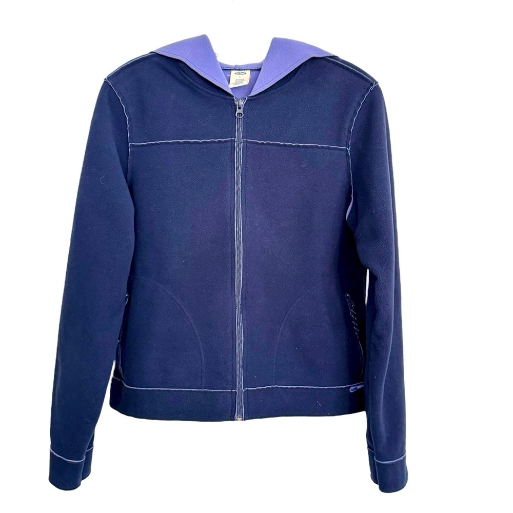 Old Navy Athletic Jacket 2-Tone Blue Dynamic Fleece Zip Up Hooded Zip Pockets